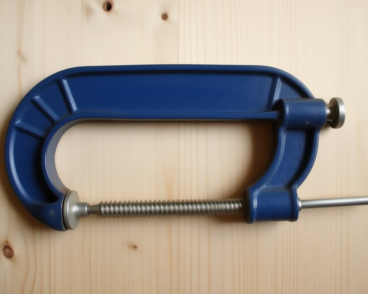 A C-clamp. The deep cast frame gives it real clamping force in a small footprint, and pays for it in reach -- it can only ever grip close to the edge of the work.