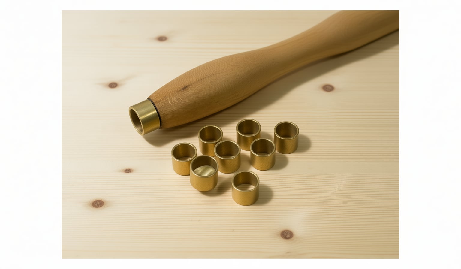 Ferrules -- plain metal bands driven over the end of a handle to stop the wood splitting where the tang goes in.