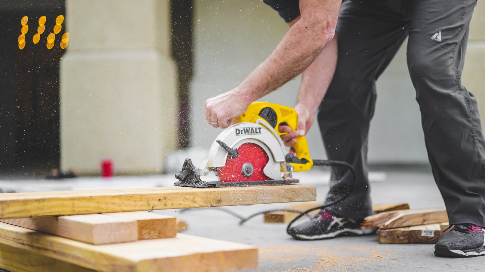 A DeWalt circular saw in use