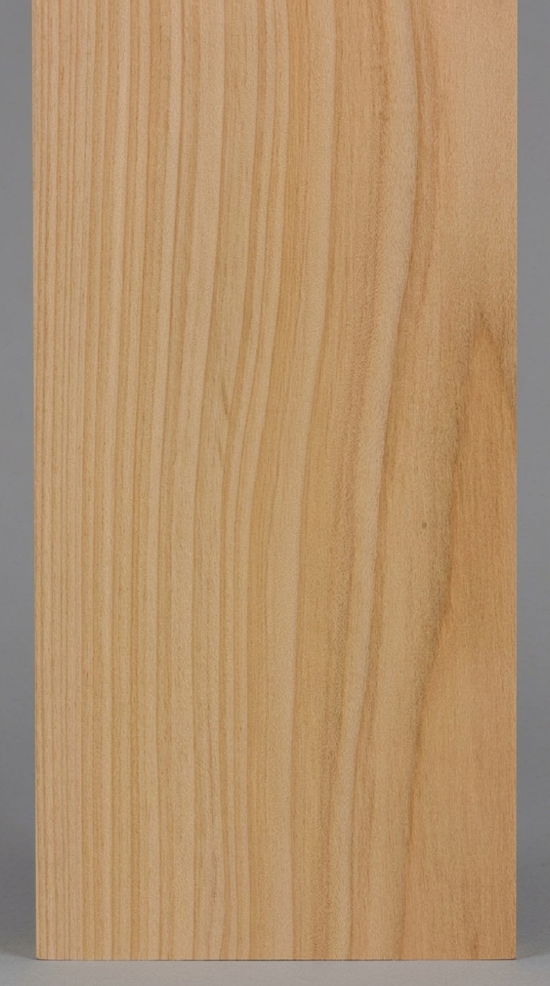 A board of bald cypress -- pale yellowish tan with straight grain and even texture