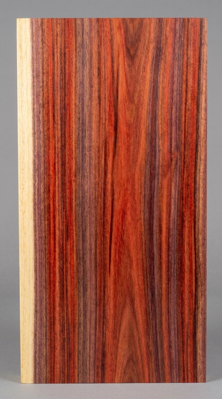A board of Caribbean Walnut (Macacauba) -- reddish to purplish brown with darker stripes