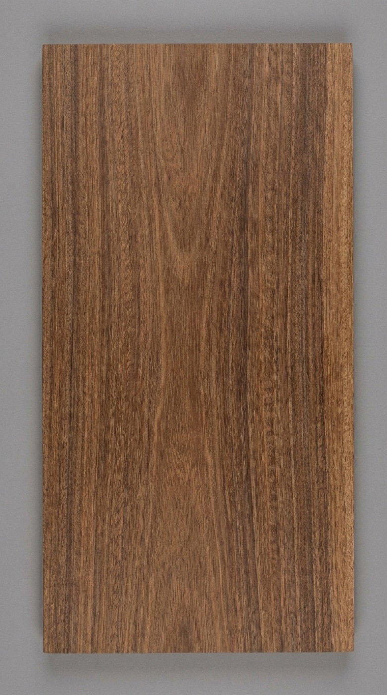 A board of Sucupira (Tiete Chestnut) -- reddish brown with contrasting lighter parenchyma banding