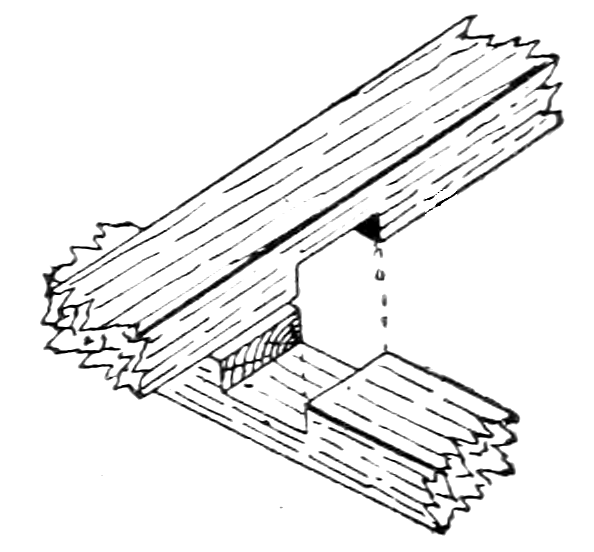 A cross-halved (cross-lap) joint, from Cassell's Carpentry and Joinery